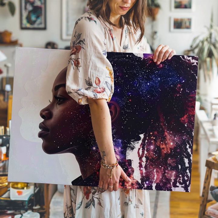 Inner Universe Silhouette Canvas – Cosmic Woman Profile with Galaxy Texture - Gifitto