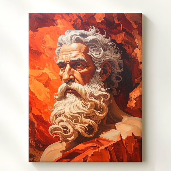 Elder Sage Mural Canvas – Stylized Wisdom Portrait with Fiery Texture - Gifitto