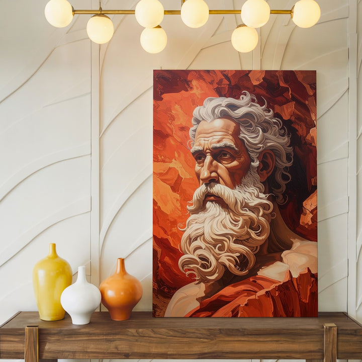 Elder Sage Mural Canvas – Stylized Wisdom Portrait with Fiery Texture - Gifitto