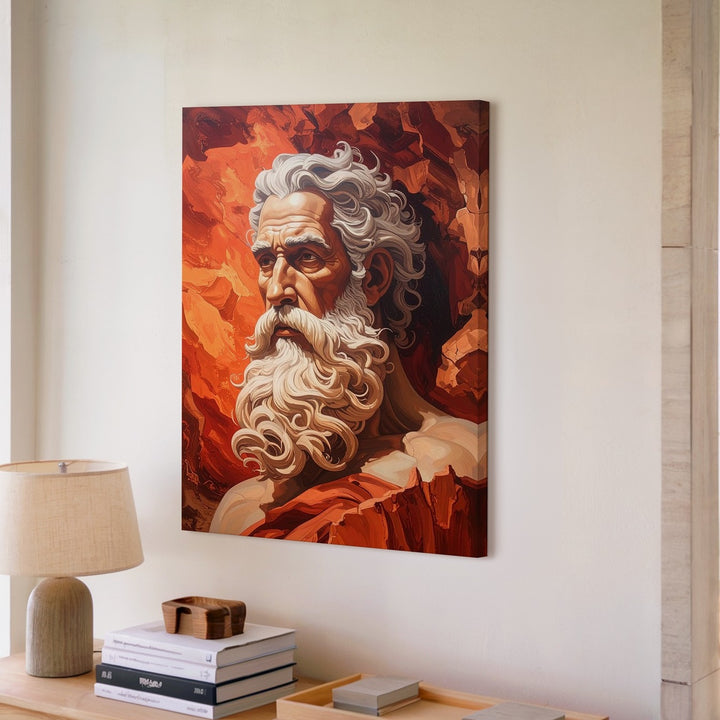 Elder Sage Mural Canvas – Stylized Wisdom Portrait with Fiery Texture - Gifitto