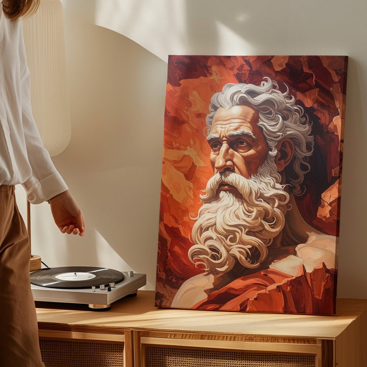 Elder Sage Mural Canvas – Stylized Wisdom Portrait with Fiery Texture - Gifitto