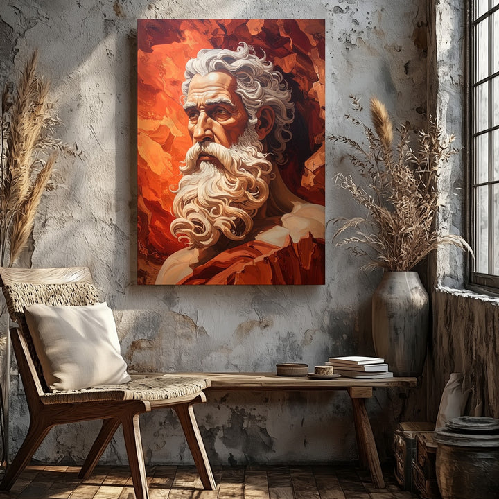 Elder Sage Mural Canvas – Stylized Wisdom Portrait with Fiery Texture - Gifitto