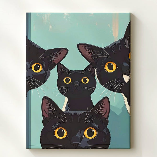 Curious Cat Trio Canvas – Whimsical Peeking Feline Wall Art - Gifitto