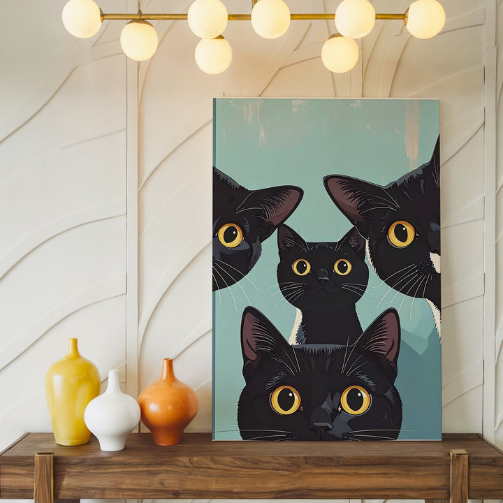 Curious Cat Trio Canvas – Whimsical Peeking Feline Wall Art - Gifitto