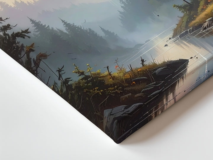 Futuristic UFO Visit Canvas – Sleek Craft & Tranquil Forest at Dusk Art - Gifitto