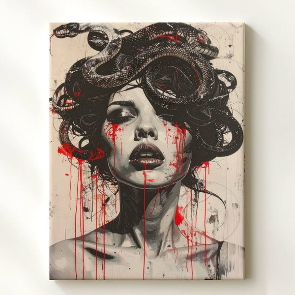 Crimson Tears Medusa Canvas – Graphic Black & White Myth Horror Art - Gifitto