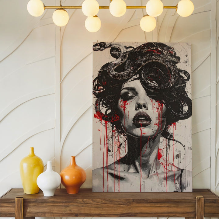 Crimson Tears Medusa Canvas – Graphic Black & White Myth Horror Art - Gifitto