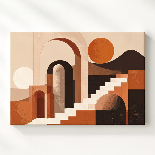 Mediterranean Archway Canvas – Geometric Architecture with Warm Earthy Tones - Gifitto