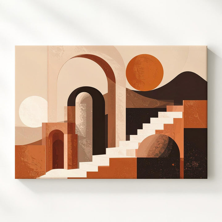Mediterranean Archway Canvas – Geometric Architecture with Warm Earthy Tones - Gifitto