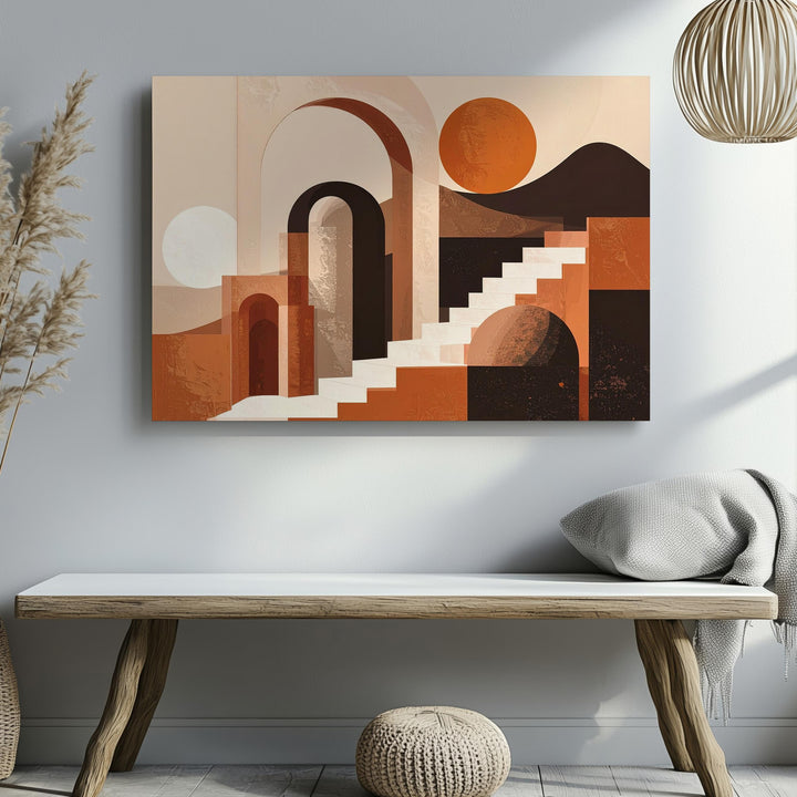 Mediterranean Archway Canvas – Geometric Architecture with Warm Earthy Tones - Gifitto