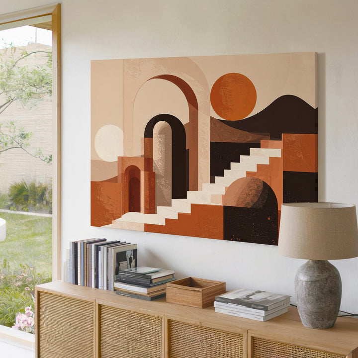 Mediterranean Archway Canvas – Geometric Architecture with Warm Earthy Tones - Gifitto