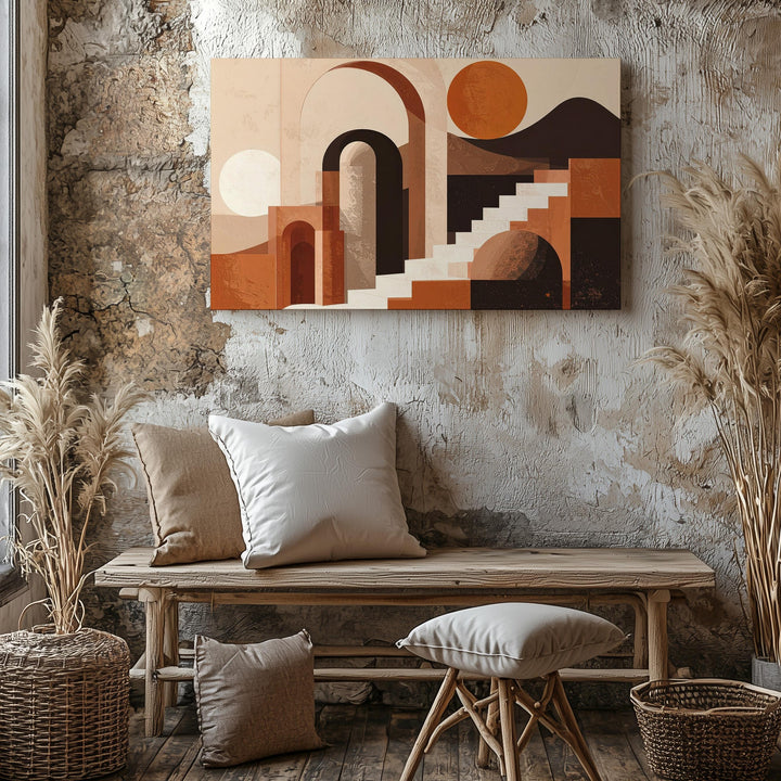 Mediterranean Archway Canvas – Geometric Architecture with Warm Earthy Tones - Gifitto