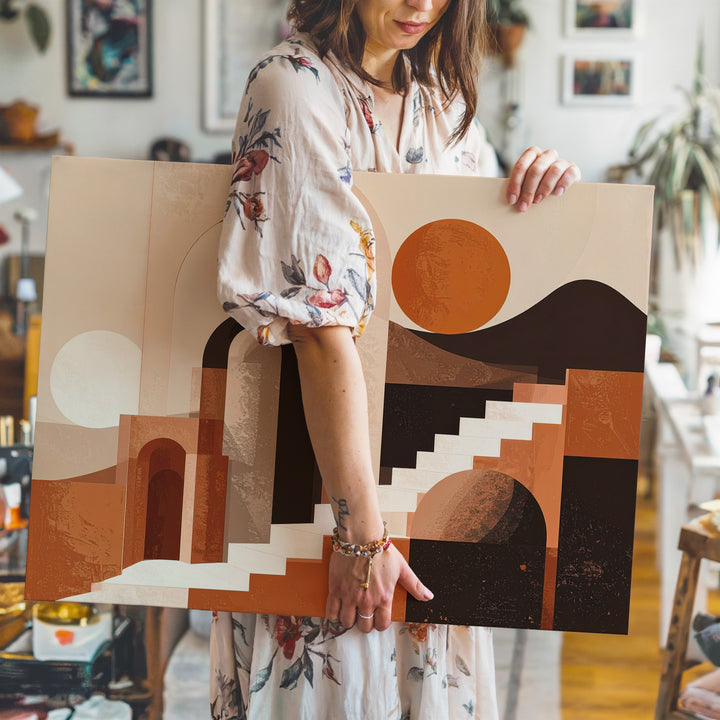 Mediterranean Archway Canvas – Geometric Architecture with Warm Earthy Tones - Gifitto