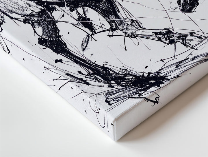 Motion Line Horse Canvas – Abstract Galloping Sketch in Black Ink - Gifitto