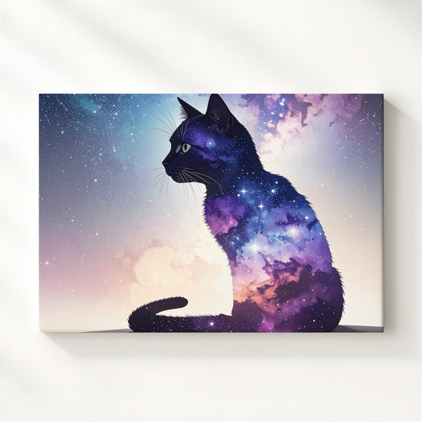 Cosmic Cat Silhouette Canvas – Minimalist Galaxy-Inspired Feline Wall Art - Gifitto