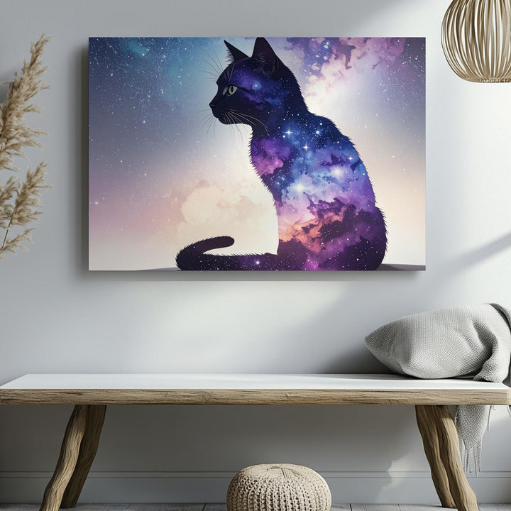 Cosmic Cat Silhouette Canvas – Minimalist Galaxy-Inspired Feline Wall Art - Gifitto