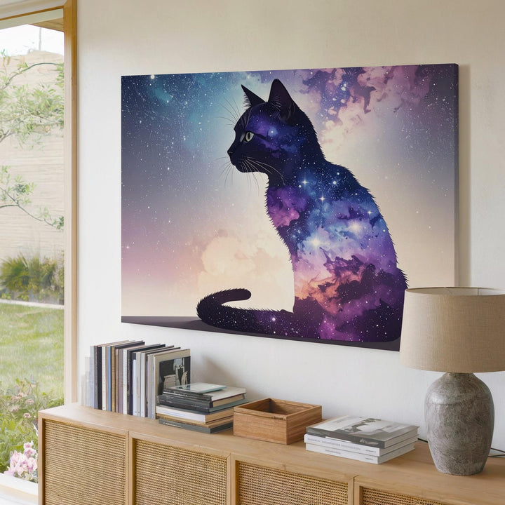 Cosmic Cat Silhouette Canvas – Minimalist Galaxy-Inspired Feline Wall Art - Gifitto