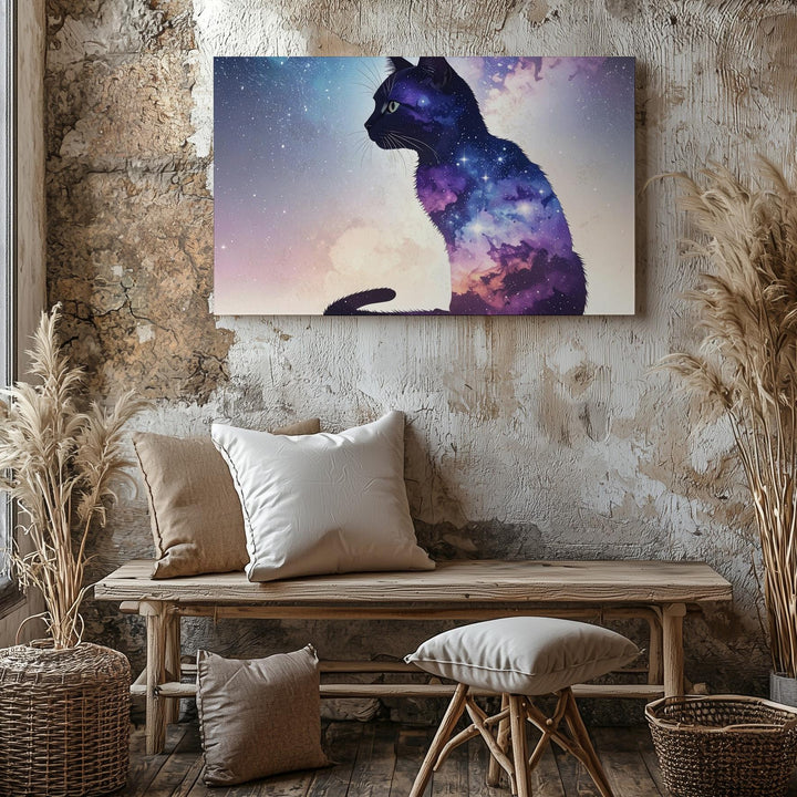 Cosmic Cat Silhouette Canvas – Minimalist Galaxy-Inspired Feline Wall Art - Gifitto