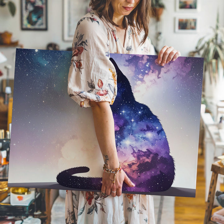 Cosmic Cat Silhouette Canvas – Minimalist Galaxy-Inspired Feline Wall Art - Gifitto