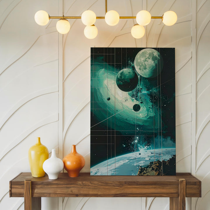 Cosmic Portal Canvas – Floating Planets & Energy Swirls in Deep Space Art - Gifitto