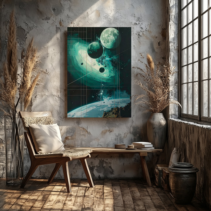 Cosmic Portal Canvas – Floating Planets & Energy Swirls in Deep Space Art - Gifitto