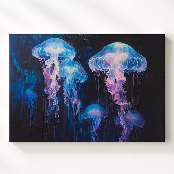 Ethereal Jellyfish Canvas – Dreamlike Deep-Sea Glowing Creatures Wall Art - Gifitto