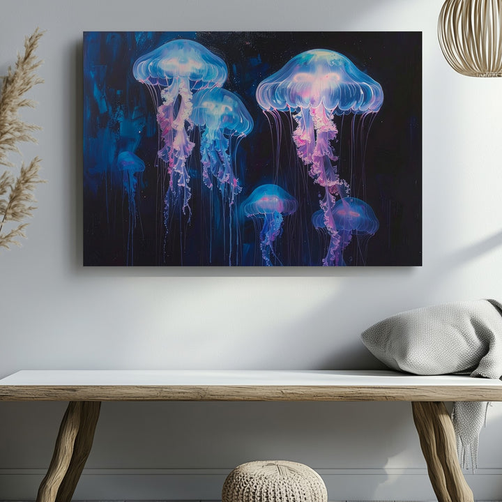 Ethereal Jellyfish Canvas – Dreamlike Deep-Sea Glowing Creatures Wall Art - Gifitto