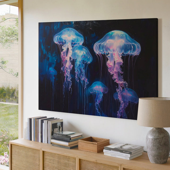 Ethereal Jellyfish Canvas – Dreamlike Deep-Sea Glowing Creatures Wall Art - Gifitto