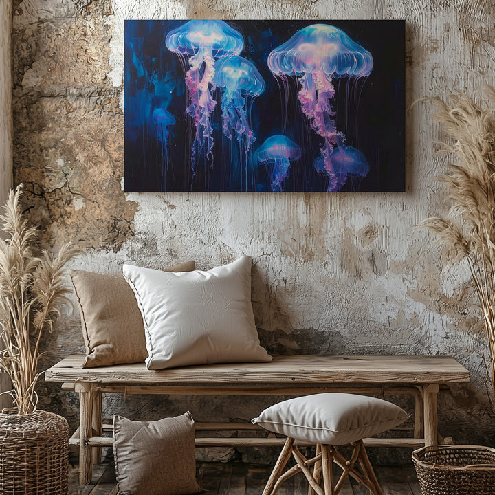 Ethereal Jellyfish Canvas – Dreamlike Deep-Sea Glowing Creatures Wall Art - Gifitto