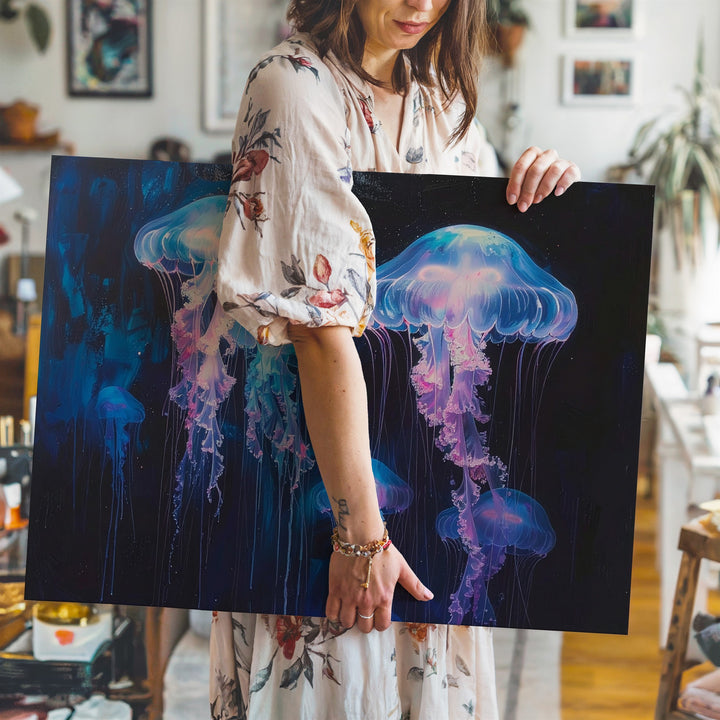 Ethereal Jellyfish Canvas – Dreamlike Deep-Sea Glowing Creatures Wall Art - Gifitto