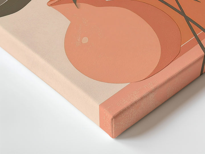 Minimalist Still Life Canvas – Peach Vase with Green Branch & Abstract Table - Gifitto