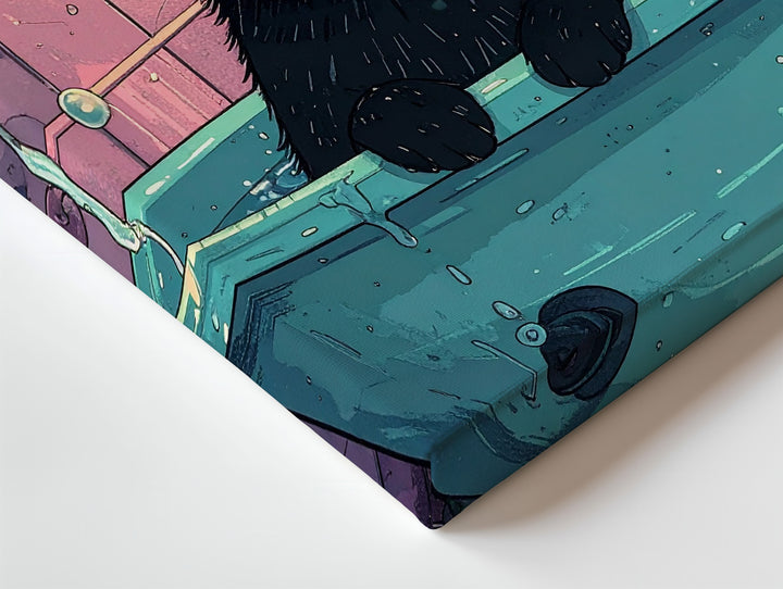 Bathtub Surprise Cat Canvas – Funny Black Cat & Duck Retro Bathroom Art - Gifitto