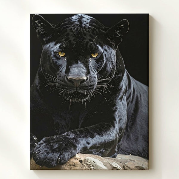Black Panther Power Canvas – Photorealistic Big Cat in Shadow Wall Art - Gifitto