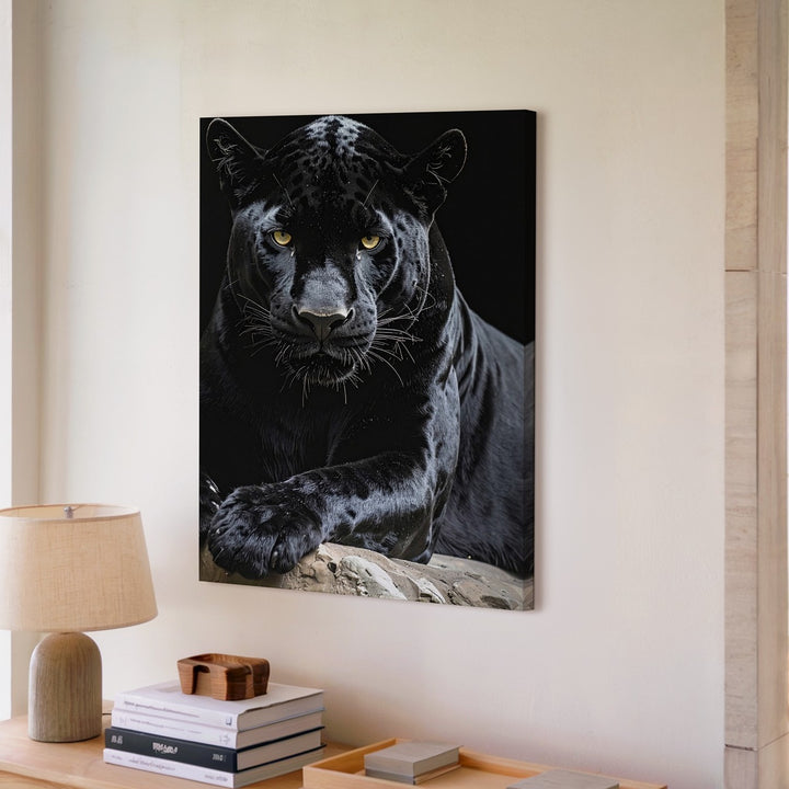 Black Panther Power Canvas – Photorealistic Big Cat in Shadow Wall Art - Gifitto