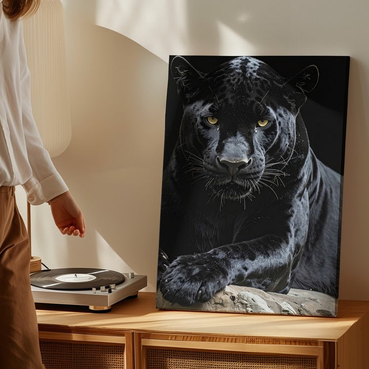 Black Panther Power Canvas – Photorealistic Big Cat in Shadow Wall Art - Gifitto