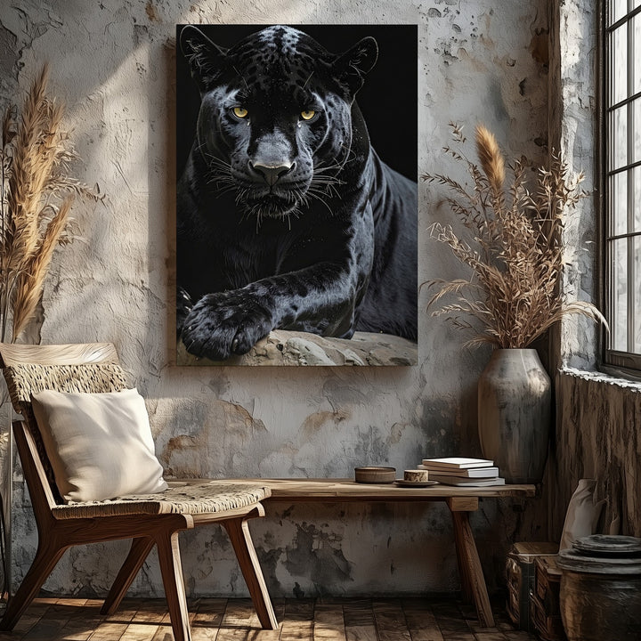 Black Panther Power Canvas – Photorealistic Big Cat in Shadow Wall Art - Gifitto