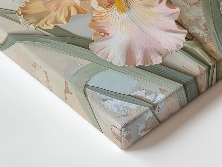 Stylized Iris Relief Canvas – Soft Pastel Flower Artwork - Gifitto