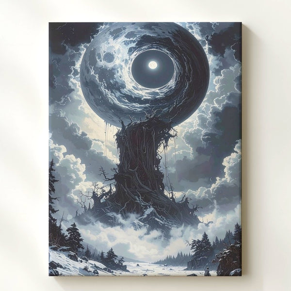 Celestial Spiral Tree Canvas – Mystical Cosmic Landscape Art - Gifitto