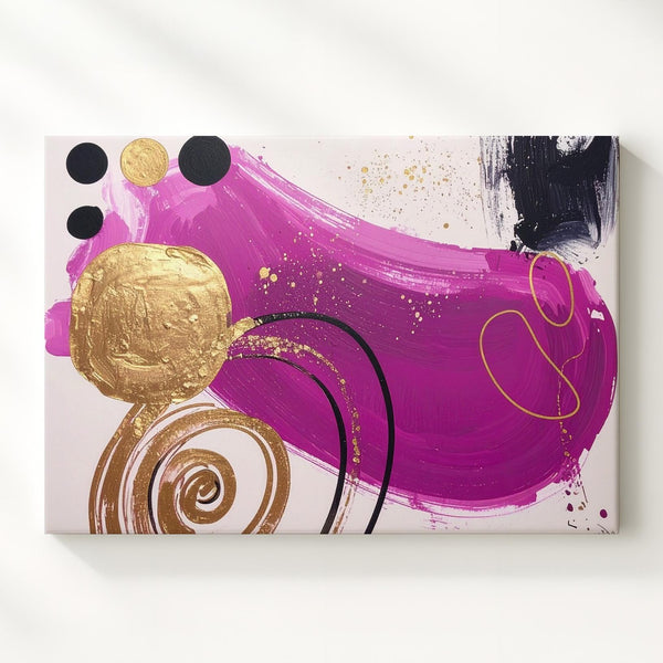 Dynamic Abstract Magenta & Gold Canvas – Modern Geometric Art - Gifitto