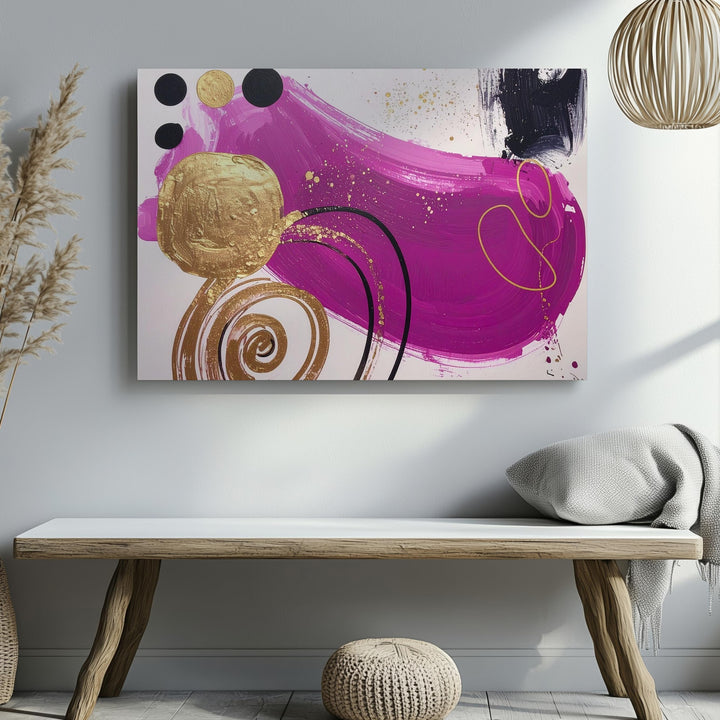 Dynamic Abstract Magenta & Gold Canvas – Modern Geometric Art - Gifitto