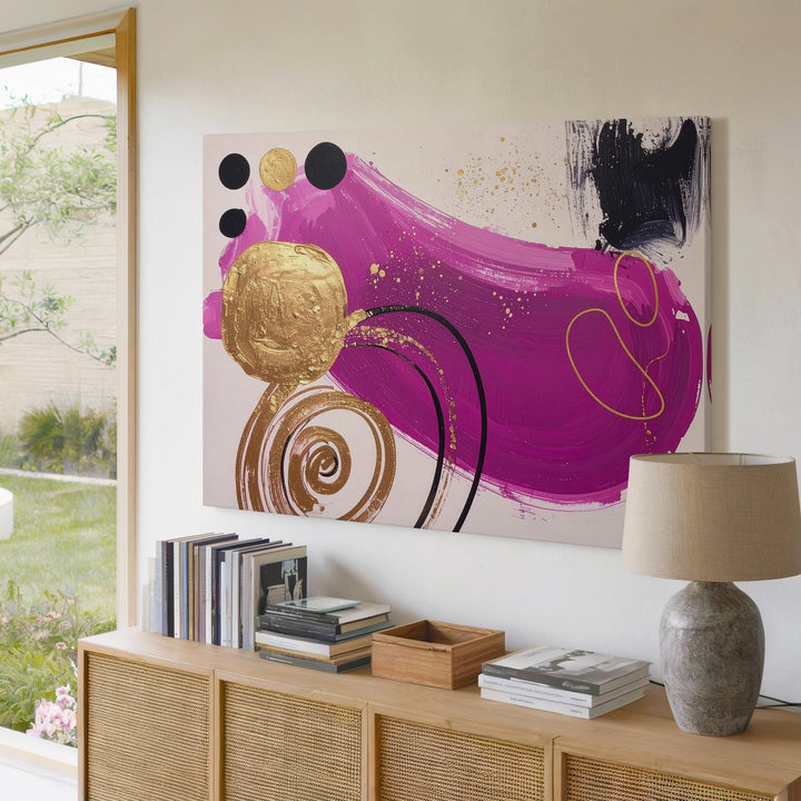 Dynamic Abstract Magenta & Gold Canvas – Modern Geometric Art - Gifitto
