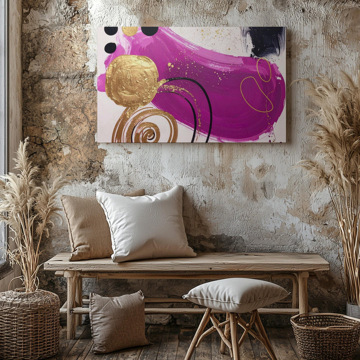 Dynamic Abstract Magenta & Gold Canvas – Modern Geometric Art - Gifitto