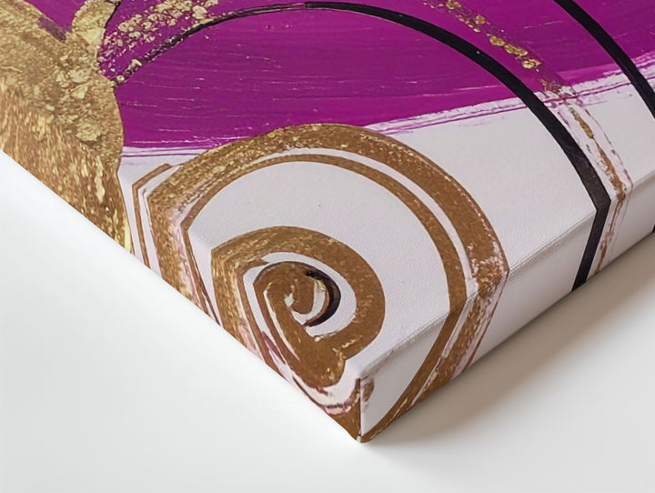 Dynamic Abstract Magenta & Gold Canvas – Modern Geometric Art - Gifitto