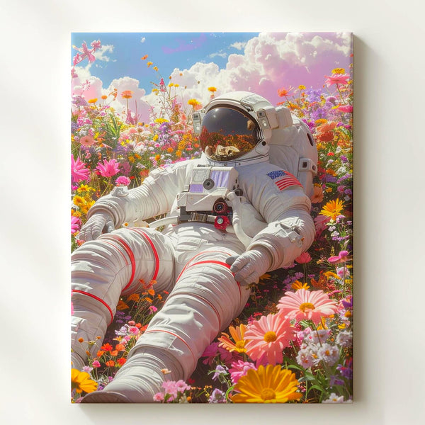 Astronaut in Flower Field Canvas – Peaceful Space Exploration & Whimsical Serenity Art - Gifitto