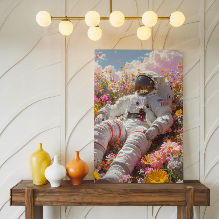 Astronaut in Flower Field Canvas – Peaceful Space Exploration & Whimsical Serenity Art - Gifitto