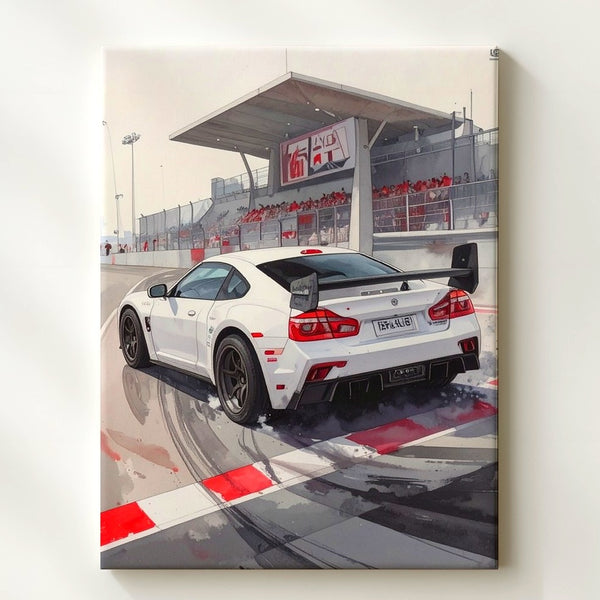 GT3 RS Drift Fury Canvas – White Porsche Racing Action Wall Art - Gifitto