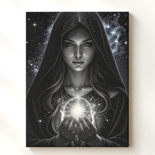 Mystical Celestial Sorceress Canvas – Ethereal Cosmic Wall Art - Gifitto