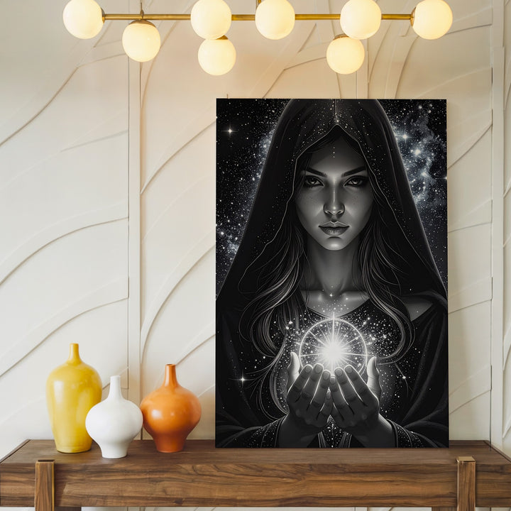 Mystical Celestial Sorceress Canvas – Ethereal Cosmic Wall Art - Gifitto