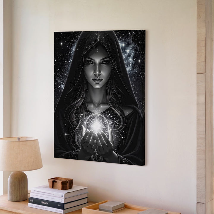 Mystical Celestial Sorceress Canvas – Ethereal Cosmic Wall Art - Gifitto