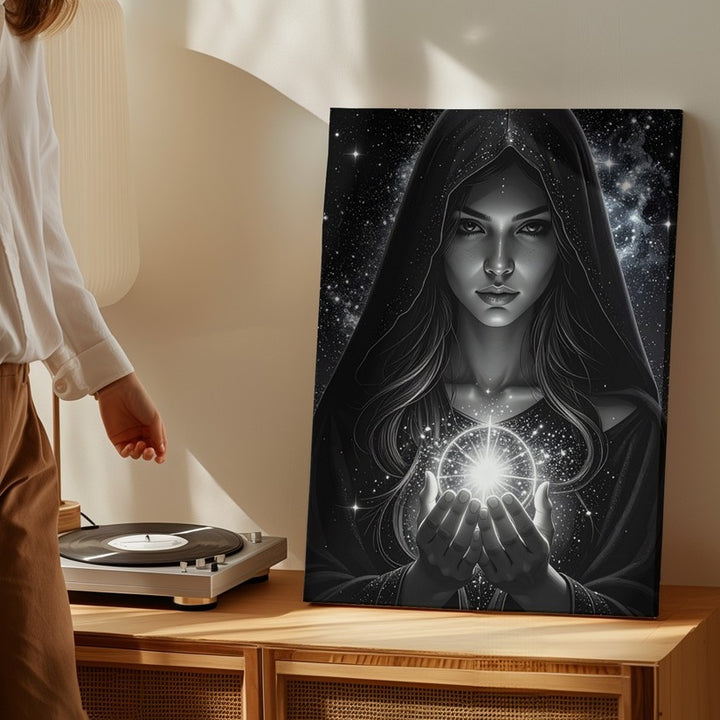 Mystical Celestial Sorceress Canvas – Ethereal Cosmic Wall Art - Gifitto